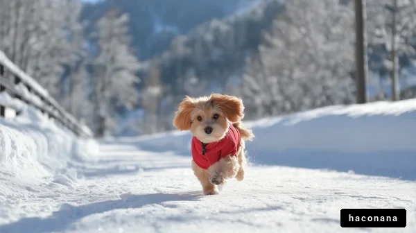 雪の中を走る犬