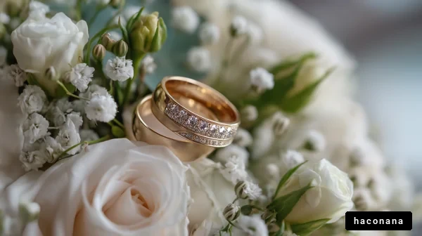 結婚指輪と花束の画像