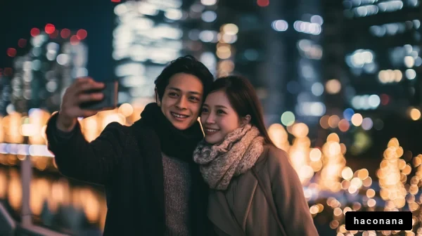 夜の街でのカップルの写真