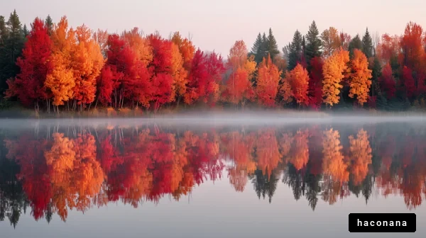 秋の美しい湖と紅葉