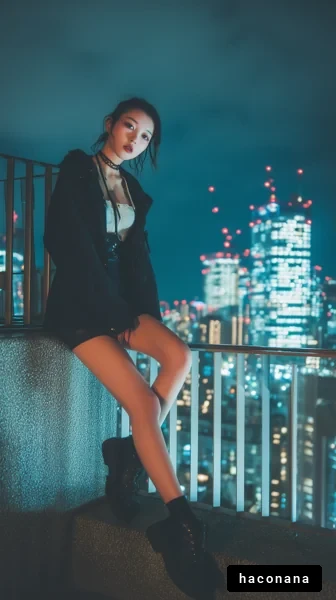 夜景を背景にした女性