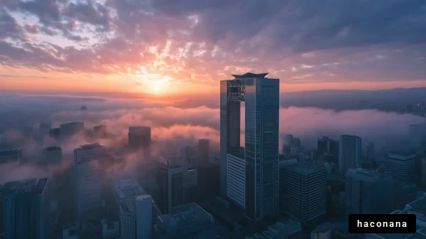 朝焼けの都市風景