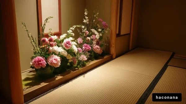 和室に華やかな生け花