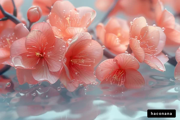 水面に映る花々