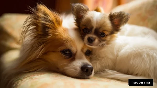 犬の親子が寄り添う景色