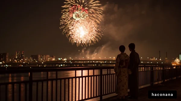 夜空に咲く花火と二人