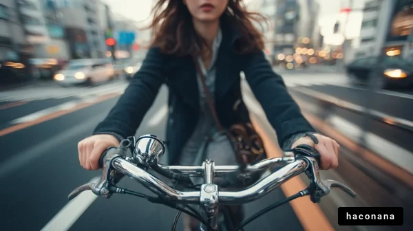 自転車で移動する女性