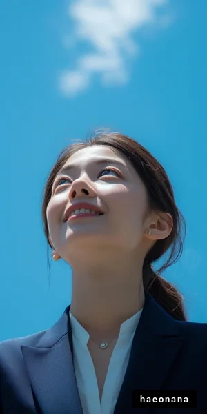 青空を見上げる女性