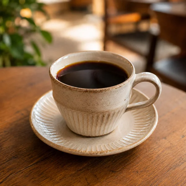 陶器カップのブラックコーヒー