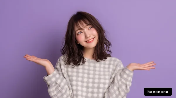 紫背景の笑顔の女性
