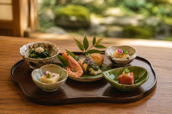 日本料理の懐石膳・前菜盛り合わせ