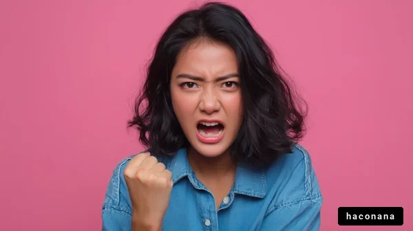 怒りの表情を持つ女性