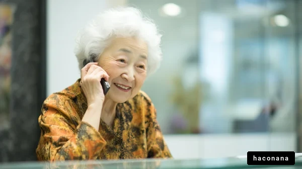 電話で話す高齢女性