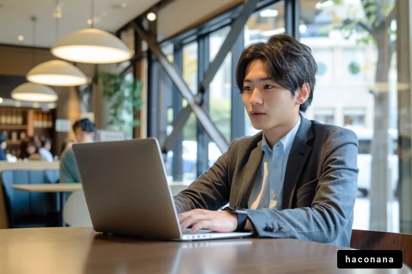カフェで働く若者