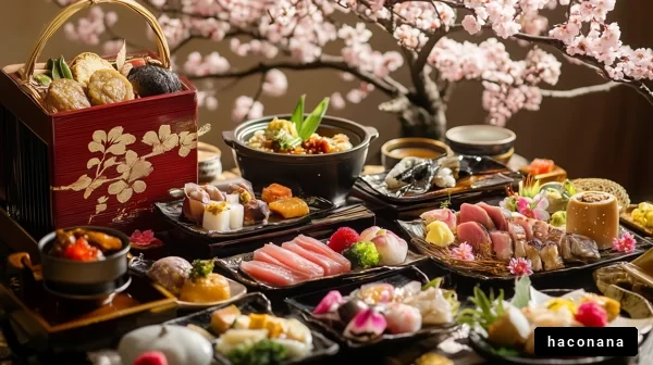 華やかな和食と桜の景 華やかな和食と桜の景