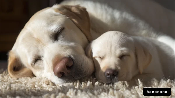 親子犬が寄り添う姿