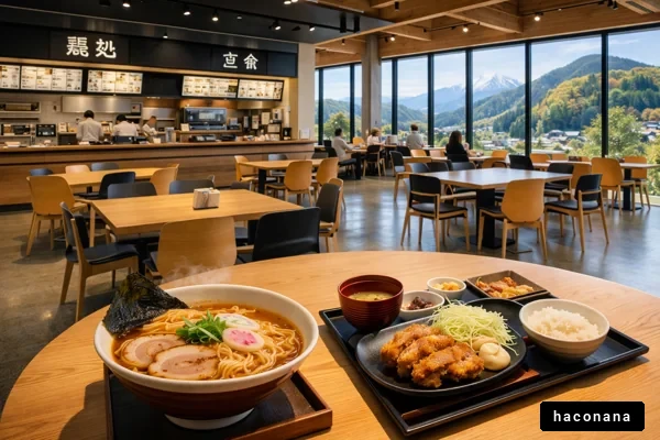 山の見えるカフェテリア