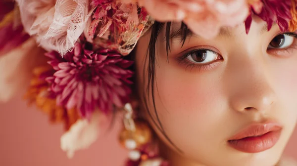 花飾りをつけた女性のポートレート