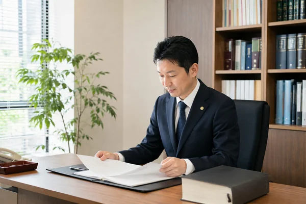 弁護士・士業男性が書類を確認