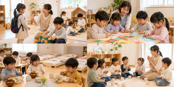 保育園・幼稚園の子どもたちと保育士