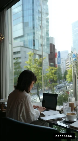 カフェでの仕事風景