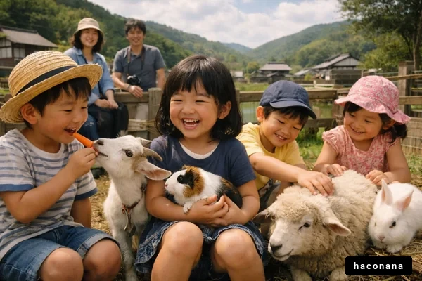 動物と触れ合う子供たち