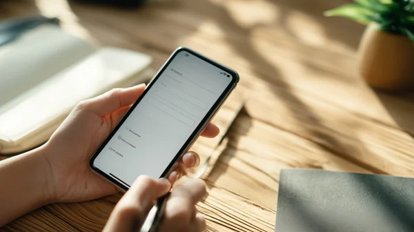 スマートフォンを操作する手元