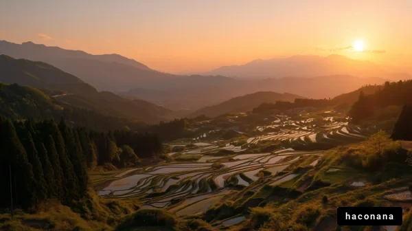 美しい棚田の夕日