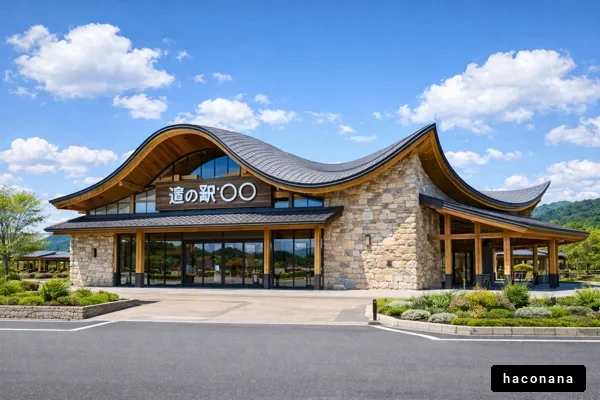 道の駅の外観と青空