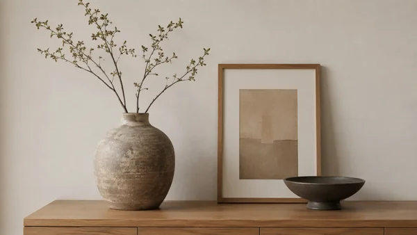 ナチュラルインテリアと陶器の花瓶