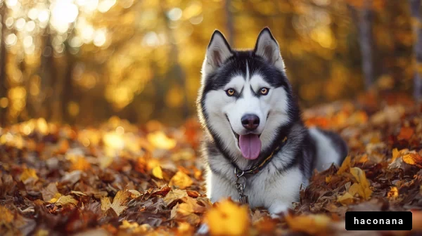 秋の紅葉と犬