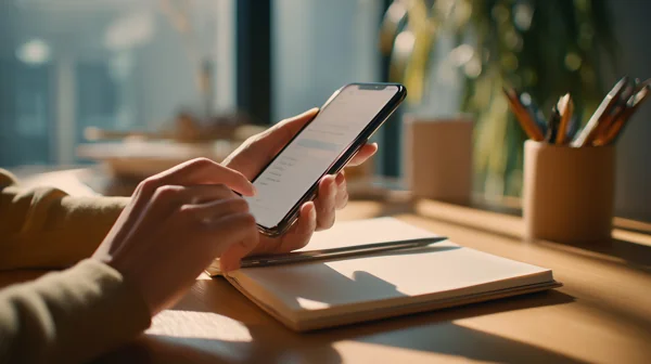 スマートフォンを操作する手元