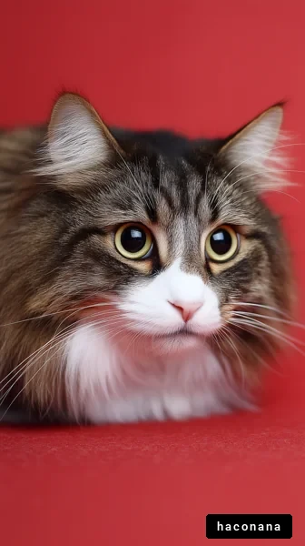 赤い背景の猫のアップ