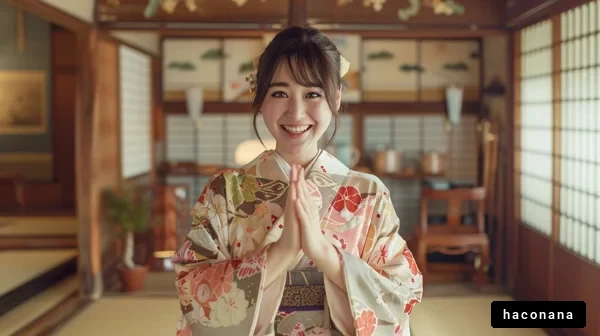 伝統的な和装の笑顔