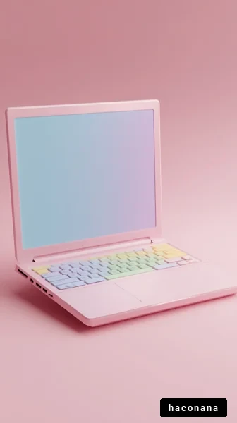 淡いピンクのノートパソコン