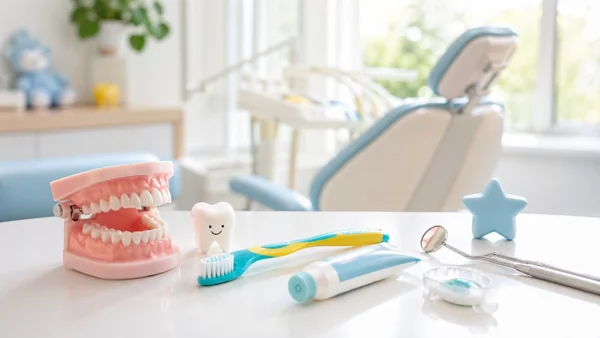 歯科クリニックの診察室と歯磨き用品