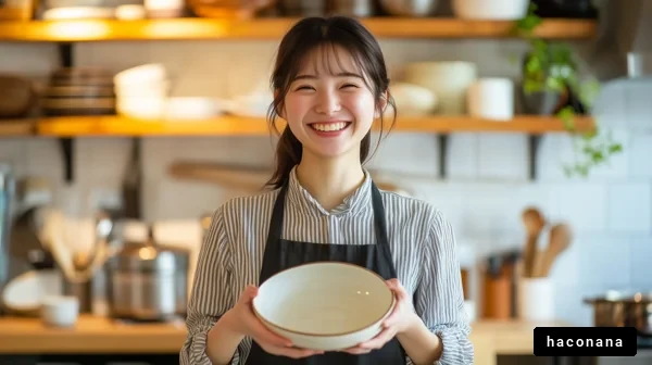 笑顔の女性が料理