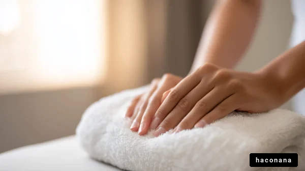 タオルを整える手