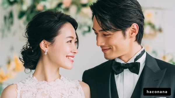 結婚式の幸せそうなカップル
