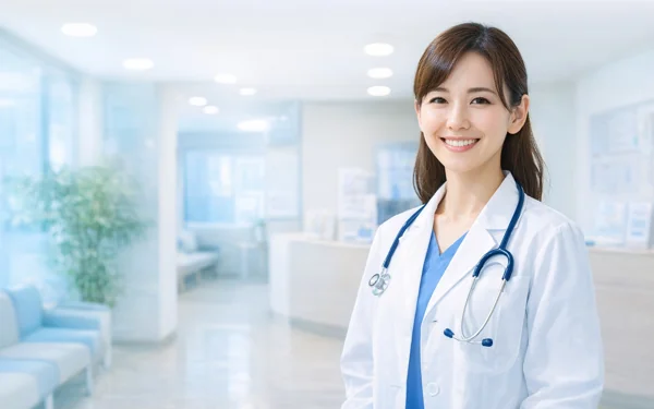 笑顔の女性医師・白衣と聴診器