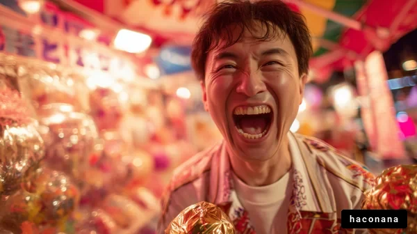 祭りで楽しむ笑顔の男性