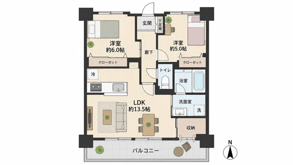 2LDKマンション間取り図イラスト