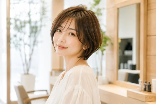 美容室でほほ笑む女性