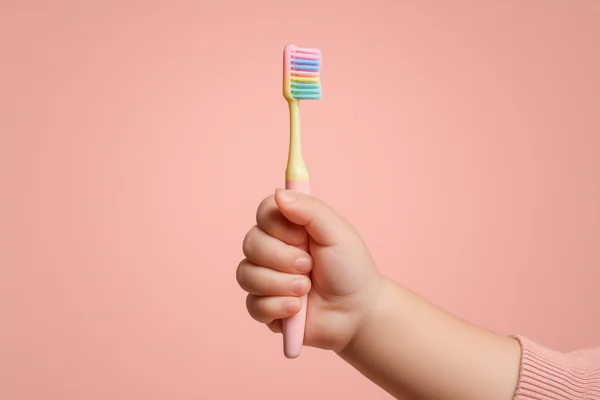 子どもの手と歯ブラシ
