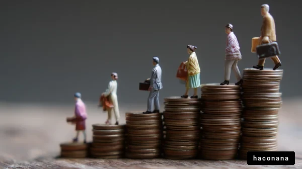 硬貨の上を行く人物たち