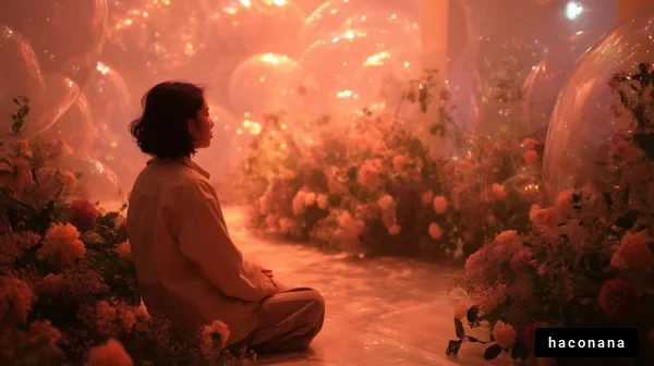 幻想的な花と泡の空間