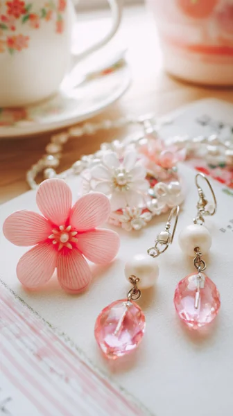 ピンク花モチーフのアクセサリー