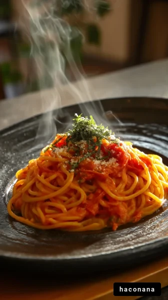 湯気の立つ美味しいスパゲティ