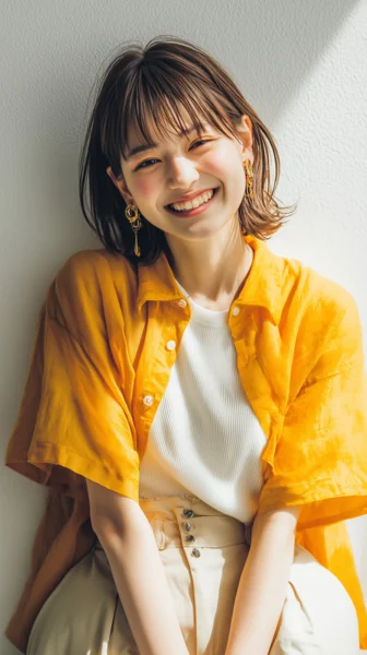 笑顔の若い女性・カジュアルコーデ
