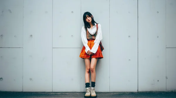 チェックスカートの若い女性ポートレート